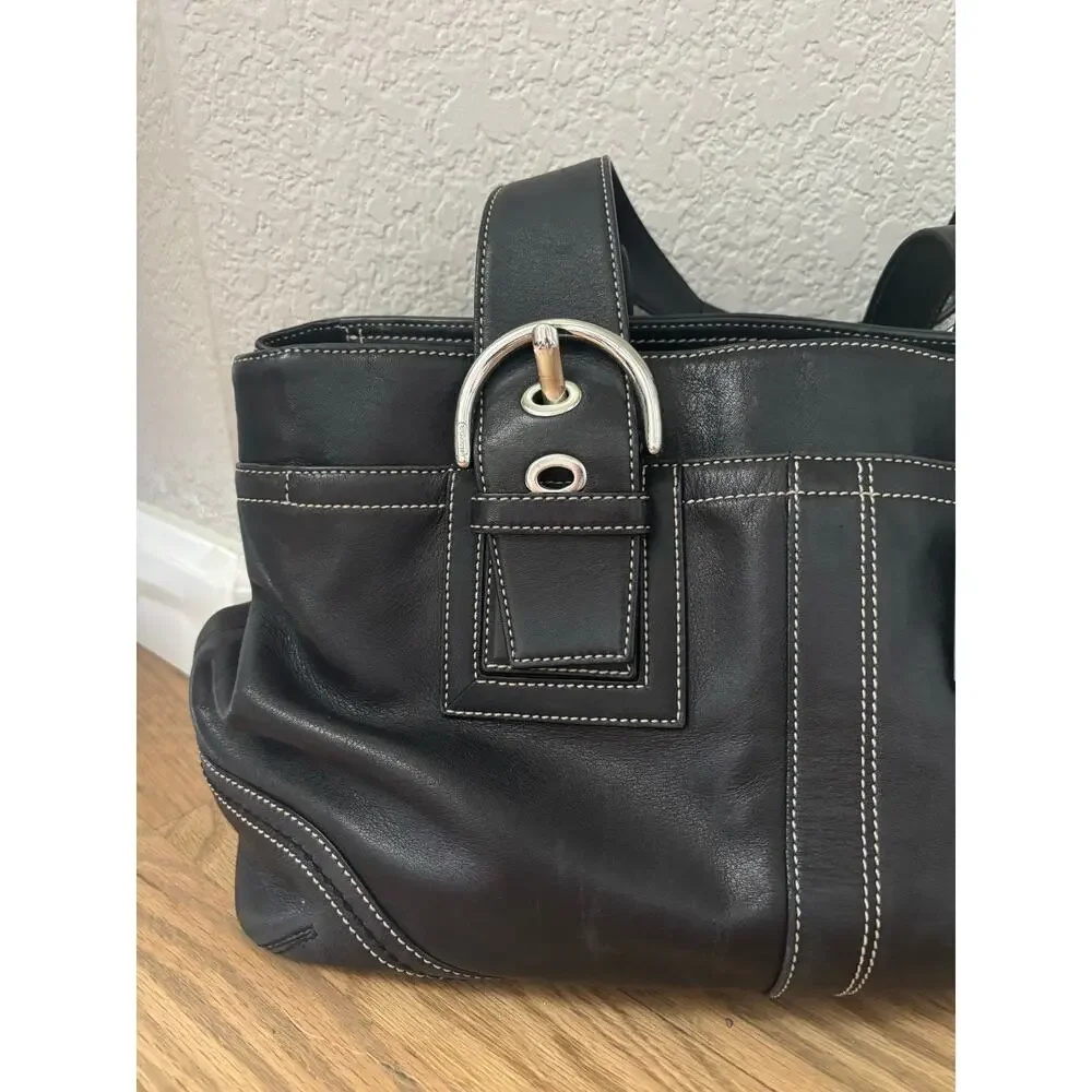 Vintage Coach Soho Leather Buckle Shoulder Bag Buckle Flap Black Hobo Y2K